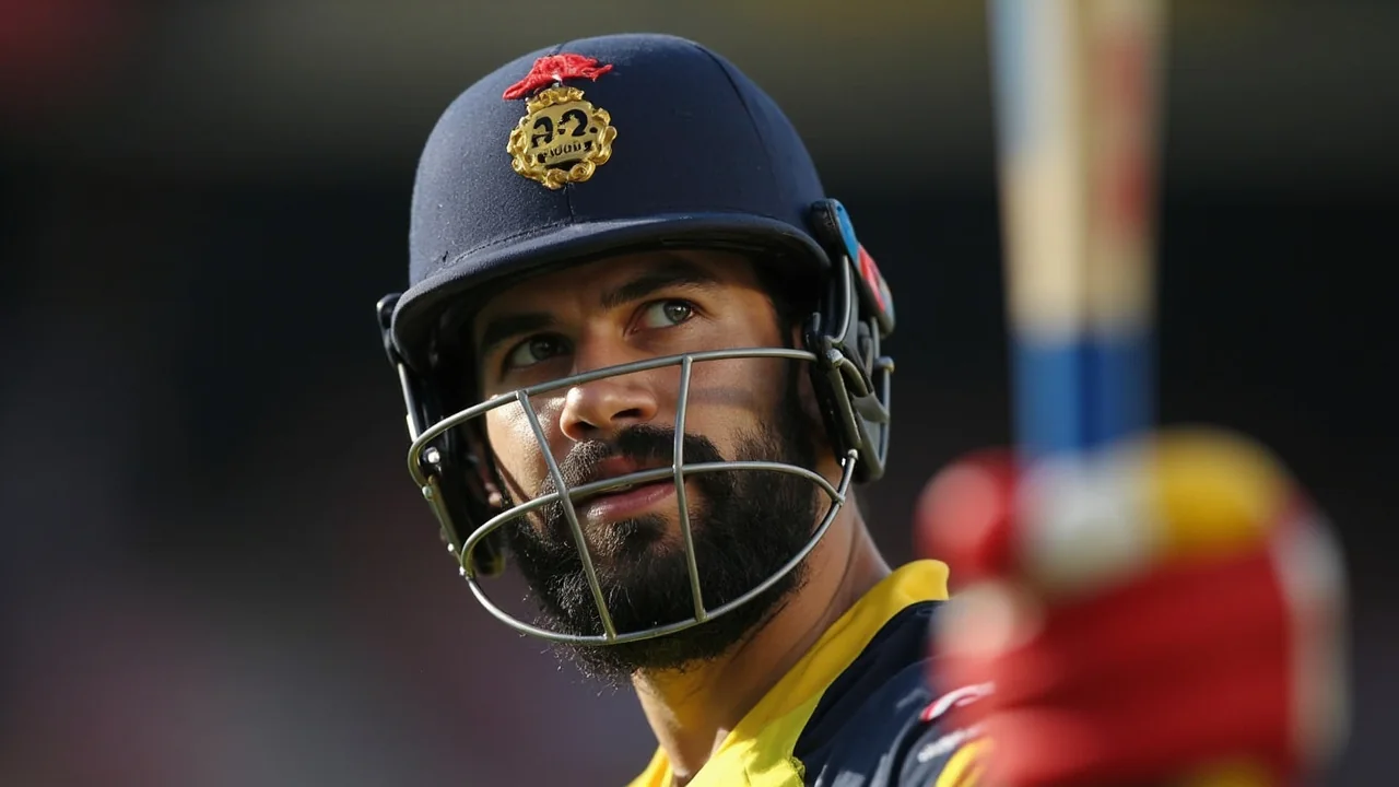 A bowler in his delivery stride at the crease during a T20 fixture, with batters and fielders layered in the background