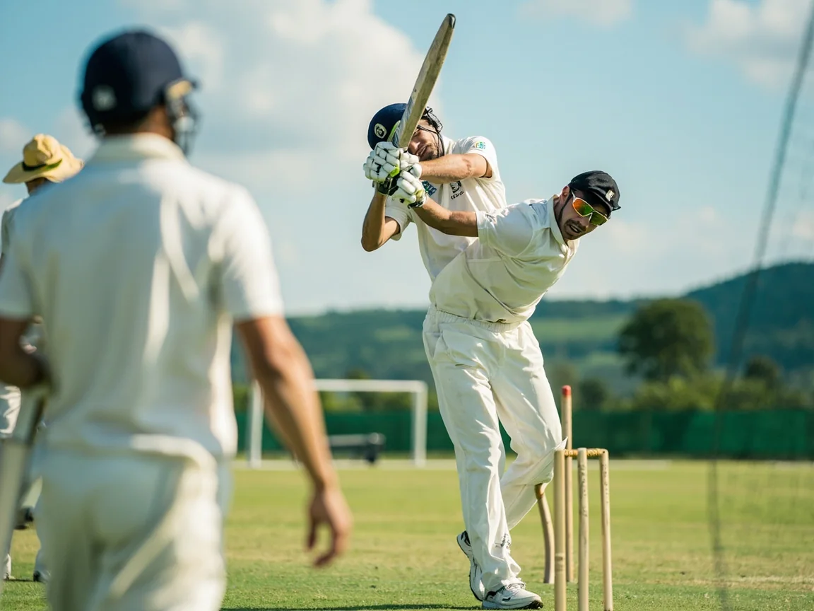 An all-rounder alternating between batting and bowling drills in an outdoor net session.