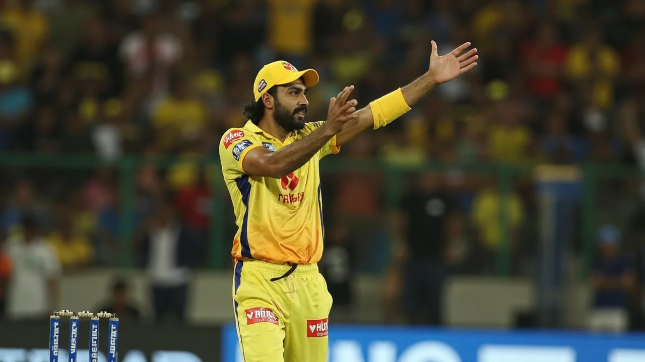 An all-rounder drives on the off side during a T20 league innings, with fielders repositioning in the background